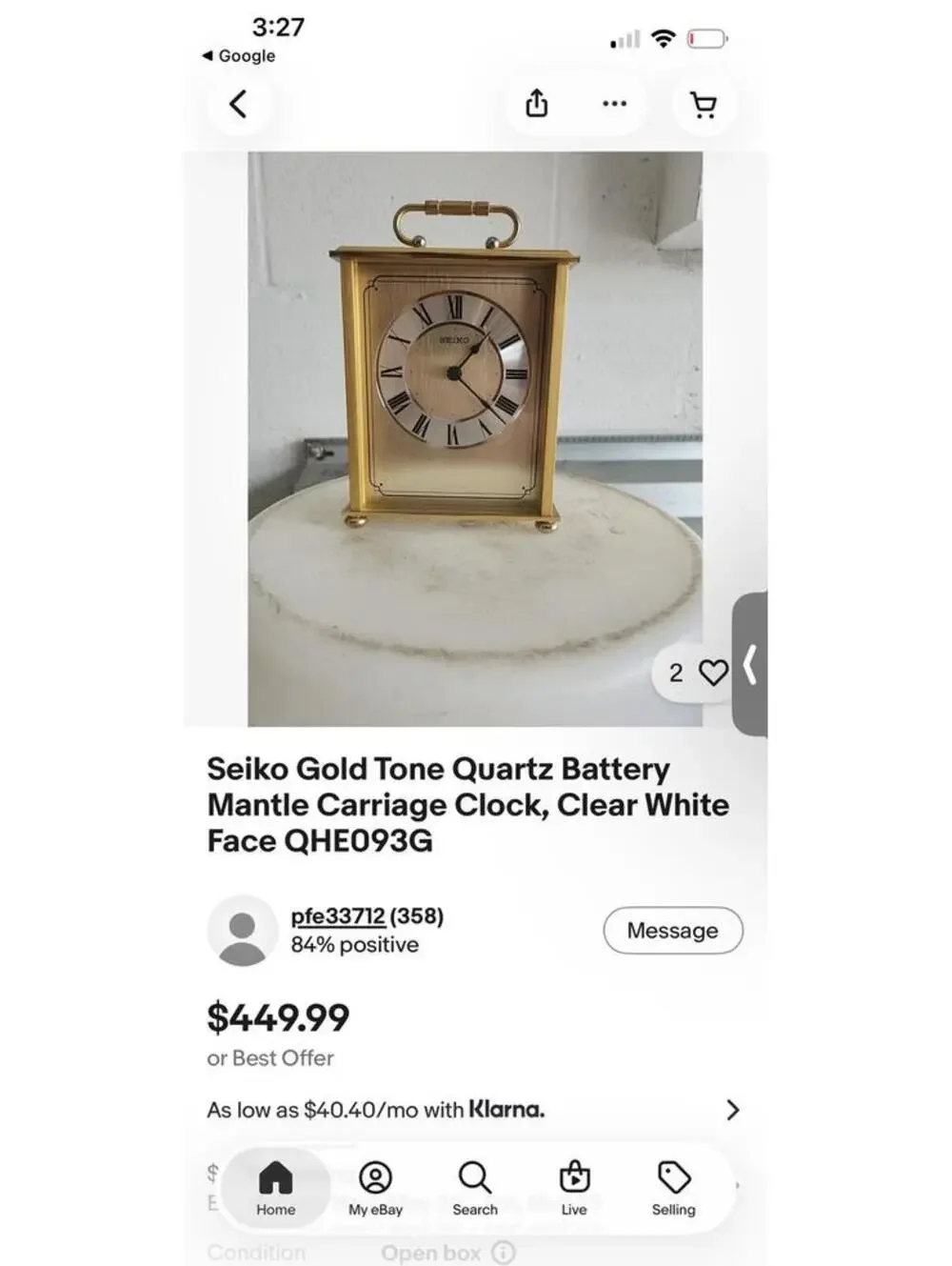 Vintage Seiko Brass Mantel Clock with Roman Numerals